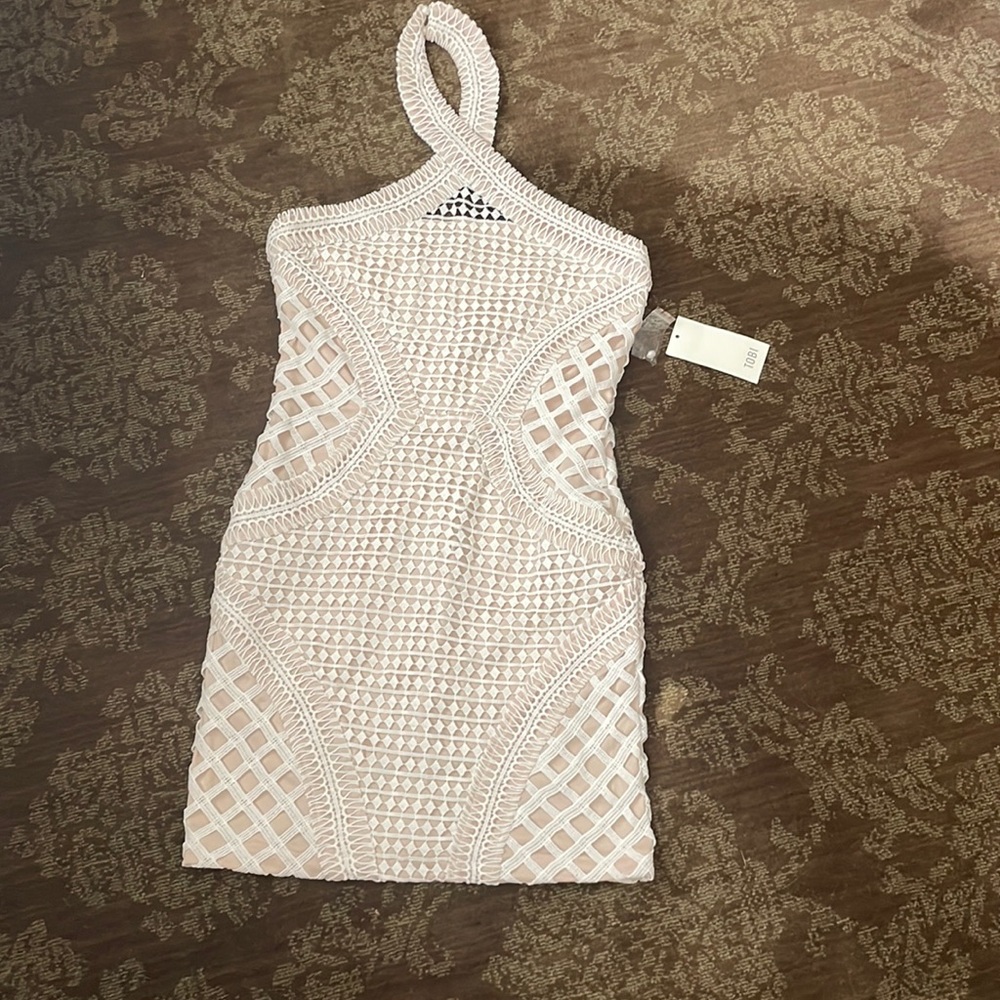white and nude dress